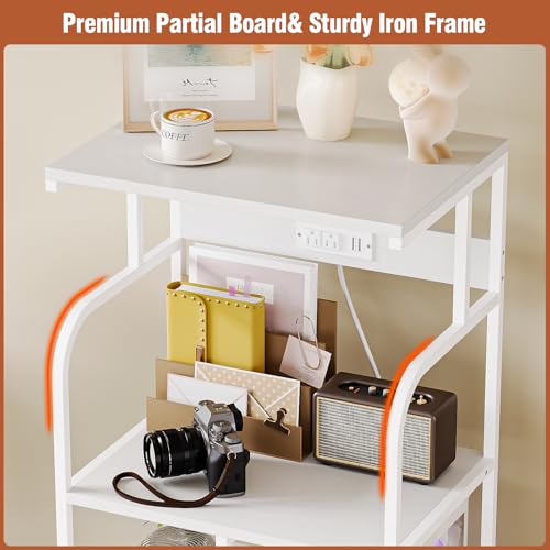 VEDECASA Mobile High Printer Stand with Power Outlet Charging Plugs USB Port Office Storage Shelf Includes Computer Tower CPU Stand Holder with Wheel (White) - color: White