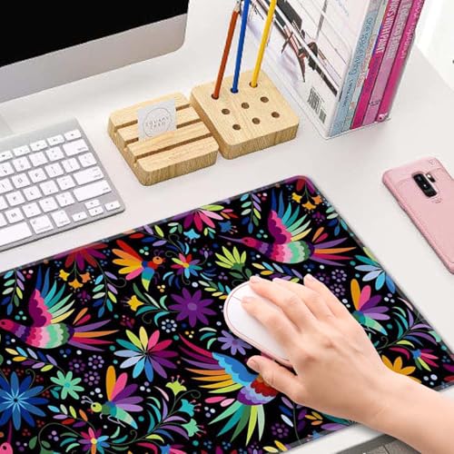 Ornate Ethnic Mexican Patter Desk Mat Black Large Extended Mouse Pad XL Desk Pad Gaming Mousepad Keyboard Mouse Mat for Computer Laptop 31.5''X11.8'' Non-Slip Rubber Base with Stitched Edges - color: Ornate Ethnic Mexican Patter