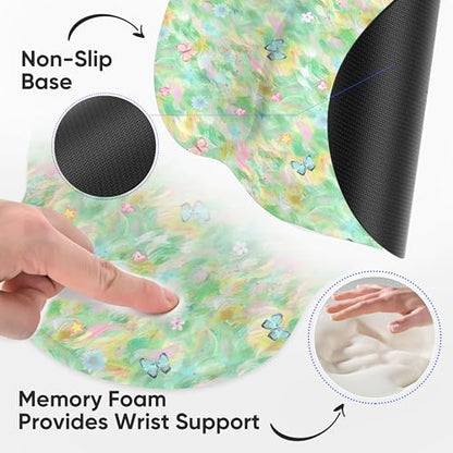 RICHEN Ergonomic Mouse Pad with Wrist Support,Non-Slip Rubber Base for Computer Laptop & Mac,Lightweight Rest for Home,Office & Travel (Green and Buttflies) - color: Green and Buttflies