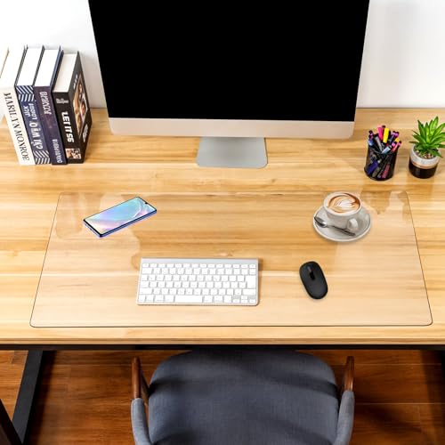 Clear Desk Mat 35.4"×15.7" Large Transparent Computer Desk Mat Non-Slip PVC Desks Protector Pad with Round Edge, Heat Resistant Waterproof Transparent Writing Pad for Home and Office