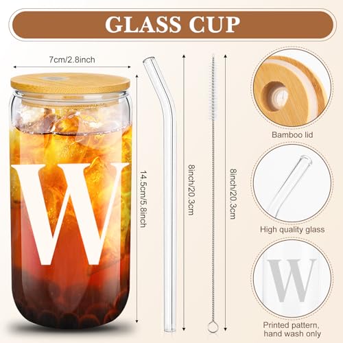 Aliceset Initial Gifts for Women Monogram Canvas Tote Bag and Makeup with Zipper and Initial Glass Coffee Cup Gifts for Her - style: Letter W