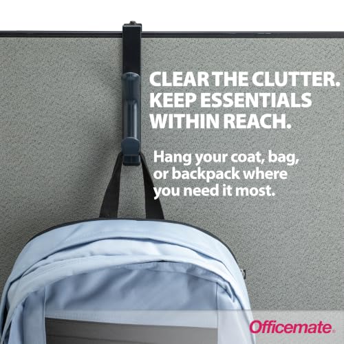 Officemate Cubicle Panel Coat Hooks, Adjustable Double Hook for Office Partitions, Fits 1.25"–3.5" Panels, Charcoal, 2 Pack (22009) - size: 2 Pack