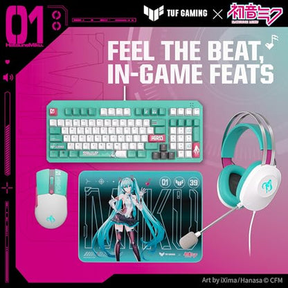 ASUS TUF Gaming P1 Hatsune Miku Edition Portable Gaming Mouse Pad – 10” x 8” (Medium Size), Aqua, Protective Coating, Water-Resistant Surface, Durable Anti-Fray Stitching, Non-Slip Rubber Base