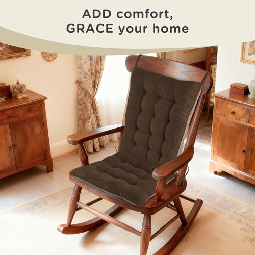 AddGrace Non-Slip Rocking Chair Cushion Extra Large Linen Thick Chair Pads Durable High Back Seat Cushions with Ties Set of 2 Brown - color: Brown