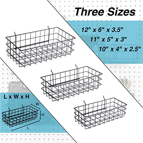 RightArrange Pegboard Baskets, Set of 3 Black - Hooks to Any Peg Board - Square Style Baskets Hold More - Organize Tools, Workbench, Accessories, Garage Storage - Wall Organizer Attachments - size: b. Sizes S+M+L Pack
