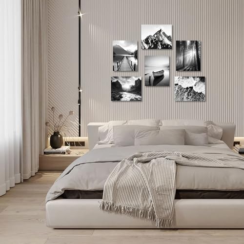 Dazzlewall Black and White Wall Decor Poster Modern Mountain Nature Landscapes Wall Poster for Bedroom Living Room Decor 8x10 in Unframed Set of 6