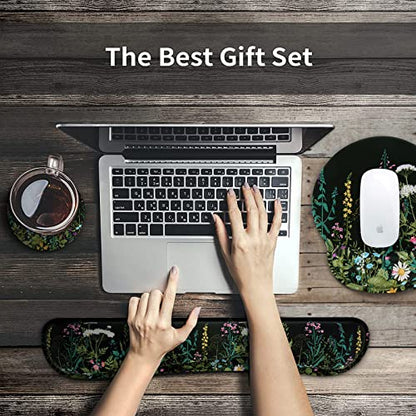 iCasso Large Mouse Pad, Mouse Pad Wrist Support Set,4in1 XXL Large Mousepad + Keyboard Wrist Rest+Mouse Wrist Rest+Coaster Set with Ergonomic Design for Home Office Table Computer-Weeds - color: Weeds