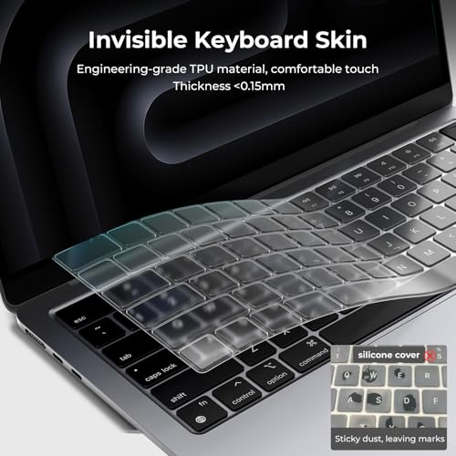 EooCoo Premium Keyboard Cover Skin Protector, Laptop Accessories Compatible with 2026 2025 2024 2023 2022 2021 M5-M1 Pro/Max MacBook Pro 14/16, M5-M2 MacBook Air 13/15, 2026 MacBook Neo 13, Clear - color: Clear