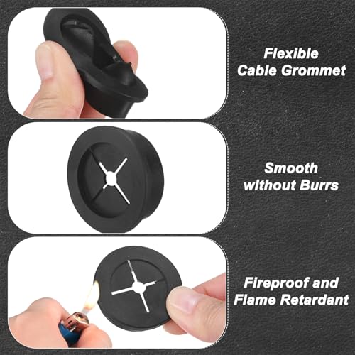 M METERXITY 6-Pack Rubber Grommets for Wiring 35mm Desk Grommet Double-Sided Flexible Cable Cord Grommet Desk Hole Cover for Cables/Wires Through Protection Cable Grommet [Black] - size: 35 mm