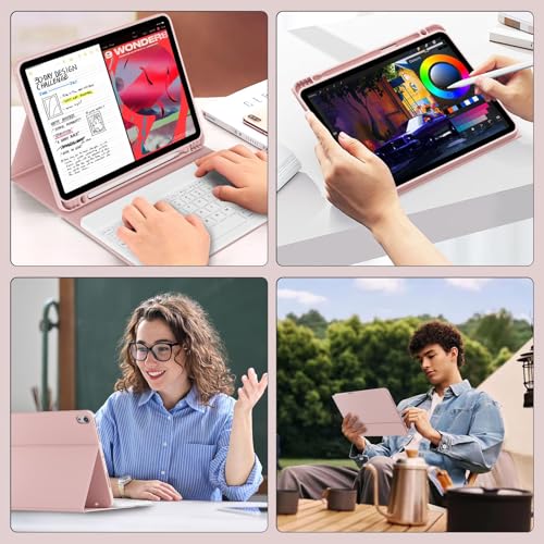 Case with Keyboard for iPad Air 11 Inch M4/M3/M2, Pink | for iPad Air 5th/4th Generation 10.9 Inch, Magnetic Detachable Bluetooth Keyboard Cover with Pencil Holder, Auto Sleep/Wake - color: Pink