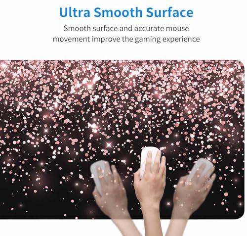 Gaming Mouse Pad, Large Non-Slip Rubber Base Mousepad, Keyboard Mouse Mat, Desk Pad with Stitched Edges, 31.5x15.7inch, Rose Gold Falling Particles Patterm - color: Rose Gold Falling Particles Patterm, size: 31.5L x 15.7W inches