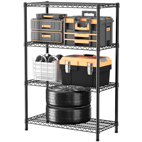 SINGAYE Shelf Closet Wire Shelving：Adjustable Metal Unit for Laundry Room Organization Bathroom Kitchen Home Garage Storage Pantry Rack Shelves - color: Black, size: 4Tier-18"Dx36"Wx59"H