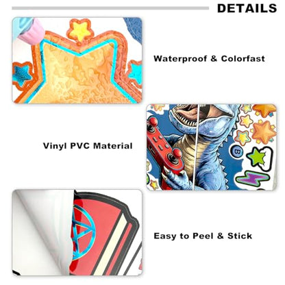 Gaming Dinosaur Wall Stickers Blue Pixel Art Dinosaur Game Console Trophy Decal Cartoon Peel and Stick for Kids Room Playroom (Dinosaur)