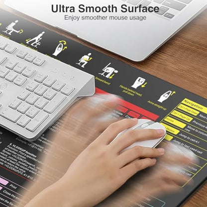 Excel Cheat Sheet Mouse Pad with Magnetic Wireless Charger, 31.5"x15.8" Extended Excel Shortcuts Desk Pad, Waterproof Ultra-Smooth Keyboard Mat, Non-Slip Base - color: Black-Excel Formulas-31.5"x15.8"