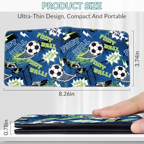 Wallet for Boys Soccer Leather Wallets Credit Id Card Cash Holder Black Rfid Blocking Zipper Cute Cool Funny Aesthetic Race Car Wallets With Coin Pocket Id Window Teen Wallets for Boys Teenager Wallet - color: ball-blue