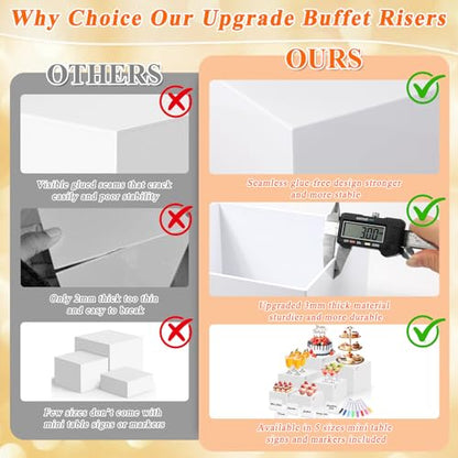 6 Pcs White Acrylic Buffet Risers with Mini Sign and Maker, Food Display Stands for Buffet Table Party Catering Dessert Jewelry Collectibles,Nesting Cube Boxes with Hollow Bottoms (8",7",6",5",4",4") - color: 8" 7" 6" 5" 4" 4"