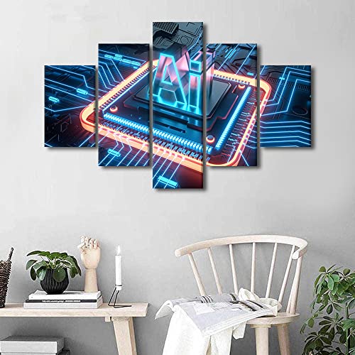 TUMOVO Wall Decorations for Living Room AI Technology Canvas Prints for Wall Decor Large Canvas Wall Art Smart Motherboard Chip Pictures Painting for Wall Decorations Artwork Wall Hanging, 60"x40" - color: Artwork-06, size: 60"L x 40"W