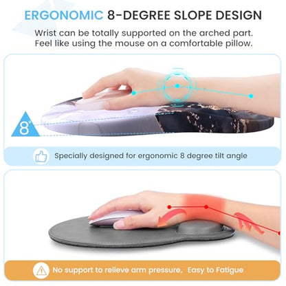 Desk Pad Mat, Large Mouse Pad with Wrist Rest, Ergonomic Keyboard Wrist Support, XXL Carpal Tunnel Mousepad Set with Coaster, Computer Keyboard Matt for Laptop Desktop, White Gray Marble - color: Marble White Grey Gold