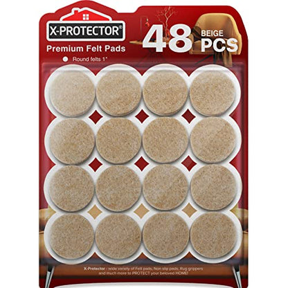 Best Felt Furniture Pads X-PROTECTOR - 48 Premium Chair Felt Pads Floor Protector for Furniture Feet Wood Hardwood Floors - Protect Your Hard Floors! (Beige) - size: 48 PCS 1" Beige, Round