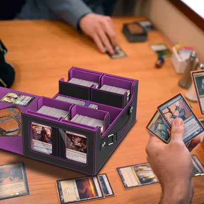 Commander Deck Box for MTG Fits 400+ Double-Sleeved Card Storage, 4 IN 1 Removable Card Case with Multi-purpose Deck Case, Display Window for TCG/PTCG/EDH, 4 Magnetic One Touch Holders(Black Purple) - color: Black Purple
