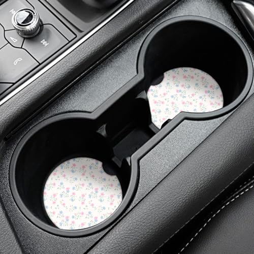 Vintage Flowers Car Coasters,Absorbent 2 Pack for Cup Holders with Finger Notch,2.56 inches Ceramics Heat Resistant Anti Slip Cork Base Car Drinks Coasters Auto Cup Holder - color: Vintage Flowers1