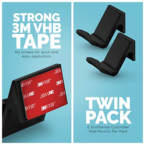 Game Controller Wall Mount (2 Pack) for PS5 DualSense Holder Hanger Stand bracket for Playstation PS5 Gamepad, No Screws, Strong VHB Adhesive (Black), by Brainwavz - color: Wall Mount - 2 pack