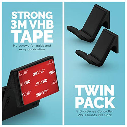 Game Controller Wall Mount (2 Pack) for PS5 DualSense Holder Hanger Stand bracket for Playstation PS5 Gamepad, No Screws, Strong VHB Adhesive (Black), by Brainwavz - color: Wall Mount - 2 pack