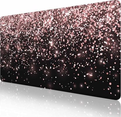 Gaming Mouse Pad, Large Non-Slip Rubber Base Mousepad, Keyboard Mouse Mat, Desk Pad with Stitched Edges, 31.5x15.7inch, Rose Gold Falling Particles Patterm - color: Rose Gold Falling Particles Patterm, size: 31.5L x 15.7W inches