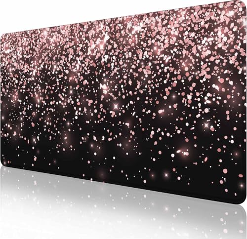 Gaming Mouse Pad, Large Non-Slip Rubber Base Mousepad, Keyboard Mouse Mat, Desk Pad with Stitched Edges, 31.5x15.7inch, Rose Gold Falling Particles Patterm - color: Rose Gold Falling Particles Patterm, size: 31.5L x 15.7W inches