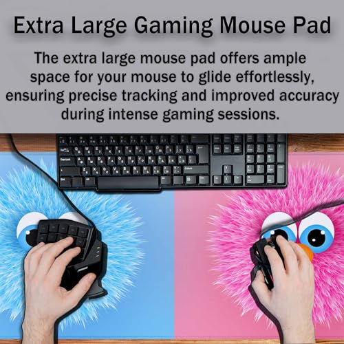 Cute Fuzzy Cartoon Characters Gaming Mouse Pad Blue Pink Kawaii Animal Designs Large Full Desk Keyboard Mousepad for Computer,Home,Office 35.4"X15.7" - color: Fuzzy characters
