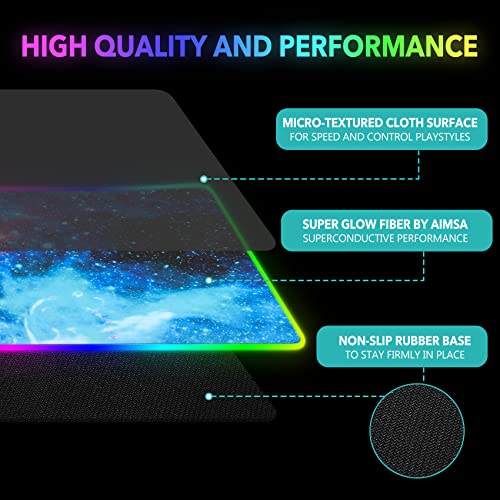 AIMSA RGB Gaming Mouse Pad Extended, Large Led Mousepads Non-Slip Rubber Base with 14 Lighting Modes, Computer Keyboard Mat Soft Desk pad Waterproof 35.4 x 15.8 inches, Galaxy Nebula Universe - color: Galaxy Nebula Universe