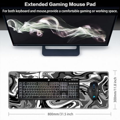 Canjoy Gaming Mouse Pad, Fluid Pattern Mouse Pad 31.5x11.8inch Large Extended Computer Mouse Mat Keyboard Full Desk Mousepad for Gaming, Office, Home - color: Black-Gray Fluid, size: 800*300mm