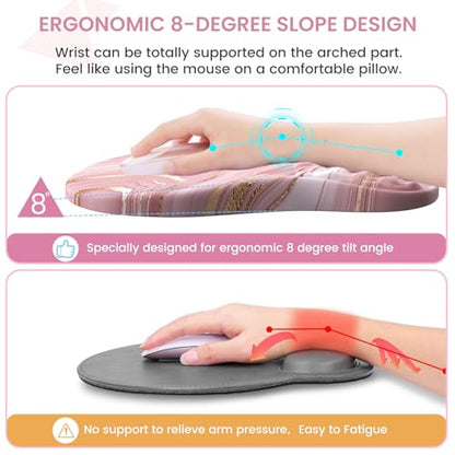 Light Pink Desk Mat Set with Mouse Pad and Memory Foam Wrist Rest, Soft Mat for Mouse and Keyboard, Large Office Desk Mat with Wrist Support, Smooth Surface, Non-Slip Base, 35.4 x 15.7 in - color: Marble Rose Gold Pink Fluid