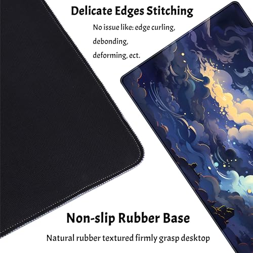 Blue Clouds Desk Mat Large XXL Gaming Mouse Pad Non-Slip Rubber Base Mousepad, Cool Office Desktop Decor Desk Pad, Computer Laptop Keyboard and Mouse Mat with Stitched Edges, 31.5x15.75 in - color: Blue Clouds