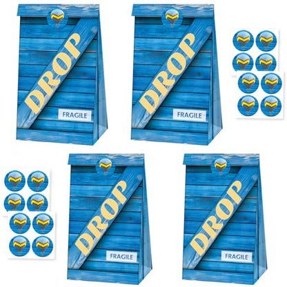 24 PCS Video Game Goodie Gift Bags with Stickers, Drop Boxes Theme Paper Bags, Perfect for Gamer Party Supplies and Treat Bags - color: Blue-24-drop