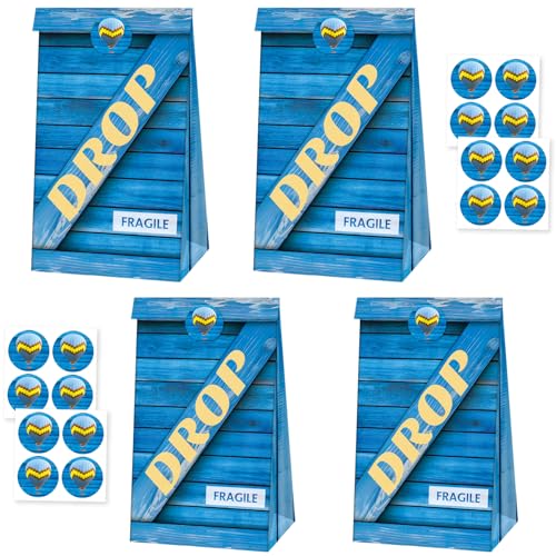 24 PCS Video Game Goodie Gift Bags with Stickers, Drop Boxes Theme Paper Bags, Perfect for Gamer Party Supplies and Treat Bags - color: Blue-24-drop