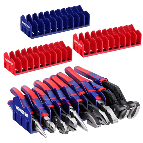 WORKPRO 4-Pack Plier Organizer Rack, Pliers Holder and Cutter Organizers with Non-Slip Rubber Base, 40-Slot Tool Box Organizer, Tool Drawer Organizer, Tool Storage, Plier Rack (Pliers Not Included) - color: Blue &Red, size: 4 Pack
