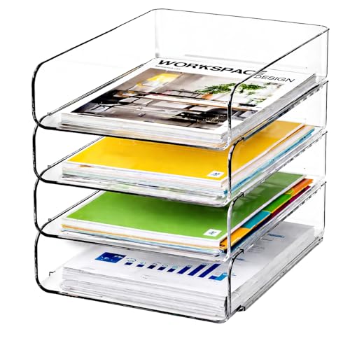 DCA 4 Tier Clear Desk Organizer, Stackable Paper Tray, Acrylic File Holder Paper Organizer for Office, Home, School, Letter & A4 Size - size: Deep 12.4in