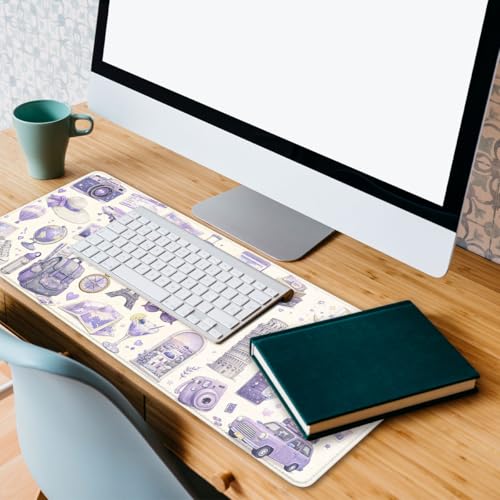 Travel Collage Gaming Mouse Pad Pastel Purple Paris Large Desk Mat Waterproof Stitched Edges Rubber Base Non-Slip Deskmap Computer Keyboard Mat Office Computer Keyboard Laptop 31.5"x11.8" - color: Travel Collage