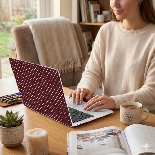 DONGKE Case for MacBook Air 13 Inch (2021-2018 Models A2337 M1/A2179/A1932), Burgundy Polka Dots Hard Shell Case with Keyboard Protector, Compatible with Retina Display and Touch ID - color: Burgundy Polka Dots