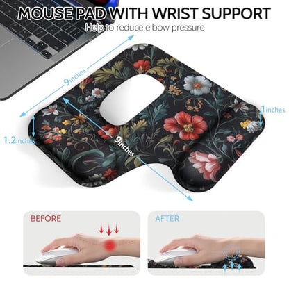 Ergonomic Mouse Pad with Gel Wrist Rest (1"& 1.2" Dual Height) - Mouse Pads Compact Mousepad Desk Mat Office, Gaming & Carpal Tunnel Relief | Non-Slip Rubber Base Dark Floral - color: Dark Floral