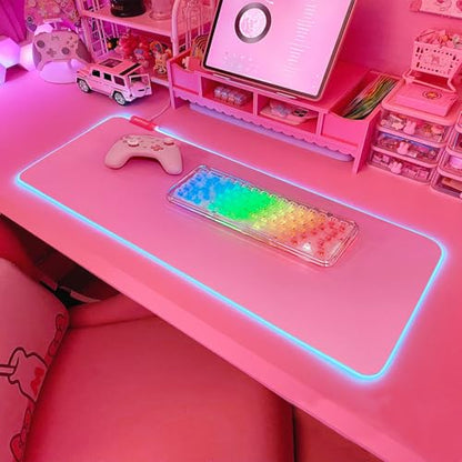 JMIYAV Pink RGB Gaming Mouse Pad 31.5x12 Inch PC XL Large Extended Glowing Led Light Up Desk Pad Non-Slip Rubber Base Computer Cute Mousepad Mat Desk Accessories Gaming Setup 31.5x12 Inch - color: P-pink Up3-10