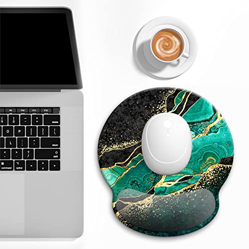 Ergonomic Mouse Pad with Wrist Support, Marble Style Memory Foam Wrist Rest Mouse Pads, Cute Computer Laptop Office Accessories Decor, Pain Relief Mousepad for Gaming Work Men Women, Teal - color: Teal Marble
