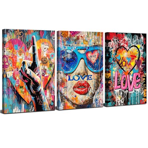 Banksy Wall Art Graffiti Pop Art Street Pictures for Bedroom Living Room Wall Decor Fashion Women Paintings Canvas Prints Abstract Gesture Love Sign Posters Modern Artwork Home Decoration 12x16" 3P - color: Banksy Art, size: 12"l X 16"w