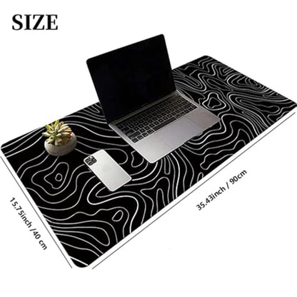 HGWALP Black Topographic Large Gaming Mouse Pad Extended XXL(900 * 400 * 3MM) Mouse Mat Long Desk Pad with Stitched Edges for Keyboard Home Office Gaming Work Big Desk Mat - color: Black TOPO