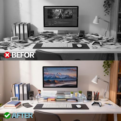 0.39" Extra Thick Acrylic Monitor Stand Riser, Clear | 23.6” x 9.1" x 3.5" Acrylic Desk Shelf with RGB Lighting & Dual Control-App & Button Control,for Office Desktop Organizer