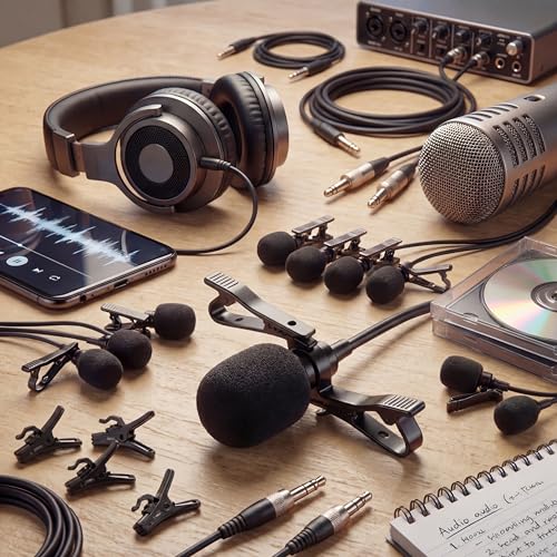 Konohan 24 Set Lavalier Microphone Replacement Kit, Metal Tie Clips, Windscreen Foam Covers & Plastic Cable Clips for Lapel Mics, Ideal for Recording, Live Streaming & Video, Black