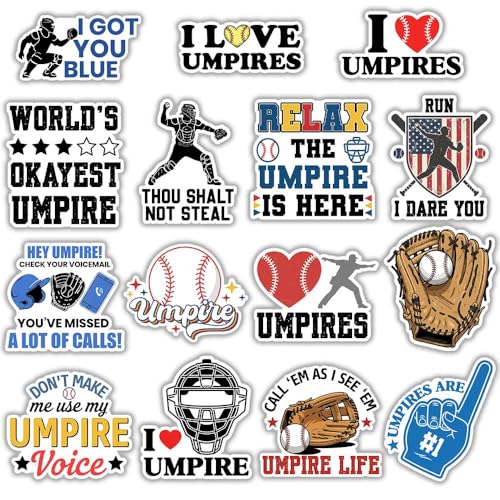 SODAVA | Funny Umpire Stickers Pack of 10, 3 Inch Baseball Softball Catcher Decals, Waterproof Vinyl Stickers for Helmet Laptop Water Bottle, Sports Decoration for Players Coaches Fans (15Pcs) - color: Funny Umpire
