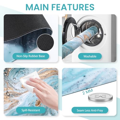 Desk Mat for Keyboard and Mouse, Large Mouse Pad with Wrist Rest and Keyboard Pad, 4PCS Carpal Tunnel Keyboard Wrist Support, Computer Mousepad for Laptop, Teal Blue Turquoise Marble - color: Marble Teal Blue Turquoise Gold