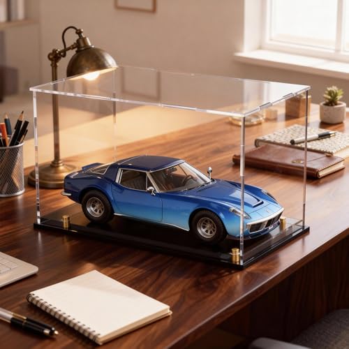Acrylic Display Case for Collectibles, Dustproof Acrylic Box with Clear Display Elevation & Gold Risers, Large Display Case for Figures Toys Memorabilia, 13" L x 6.7" W x 7.5" H - size: 13"L x 6.7"W x 7.5"H